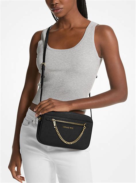 michael michael kors jet set large leather double pouch crossbody|Michael Kors jet set vanilla.